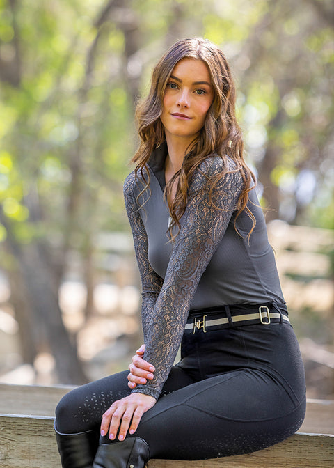 Kastel Denmark Ladies’ Quarter-Zip Floral Lace Long-Sleeve Shirt - "Sutton"