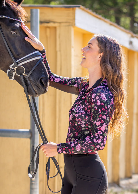 Kastel Denmark Ladies’ Quarter-Zip Modern Begonias Long-Sleeve Shirt - "Briar"