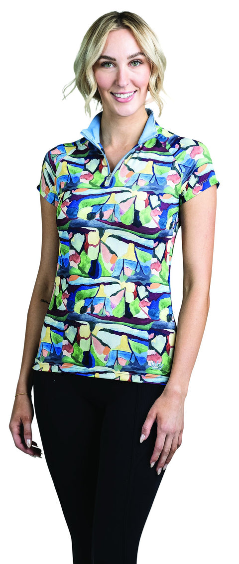 Kastel Denmark Ladies’ Sarah Cap Sleeve Blue Abstract Shirt