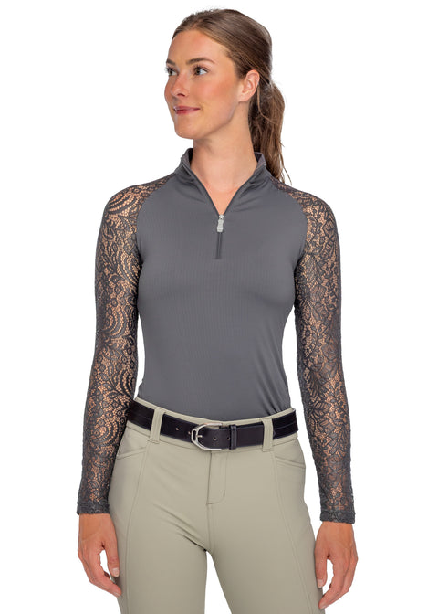 Kastel Denmark Ladies’ Quarter-Zip Floral Lace Long-Sleeve Shirt - "Sutton"