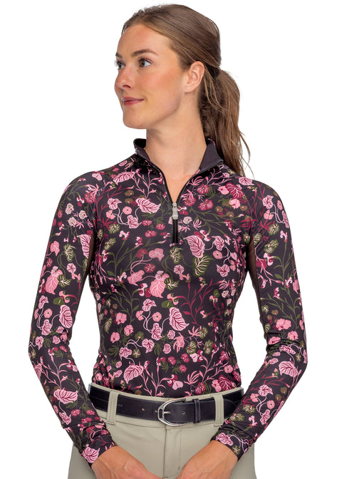 Kastel Denmark Ladies’ Quarter-Zip Modern Begonias Long-Sleeve Shirt - "Briar"